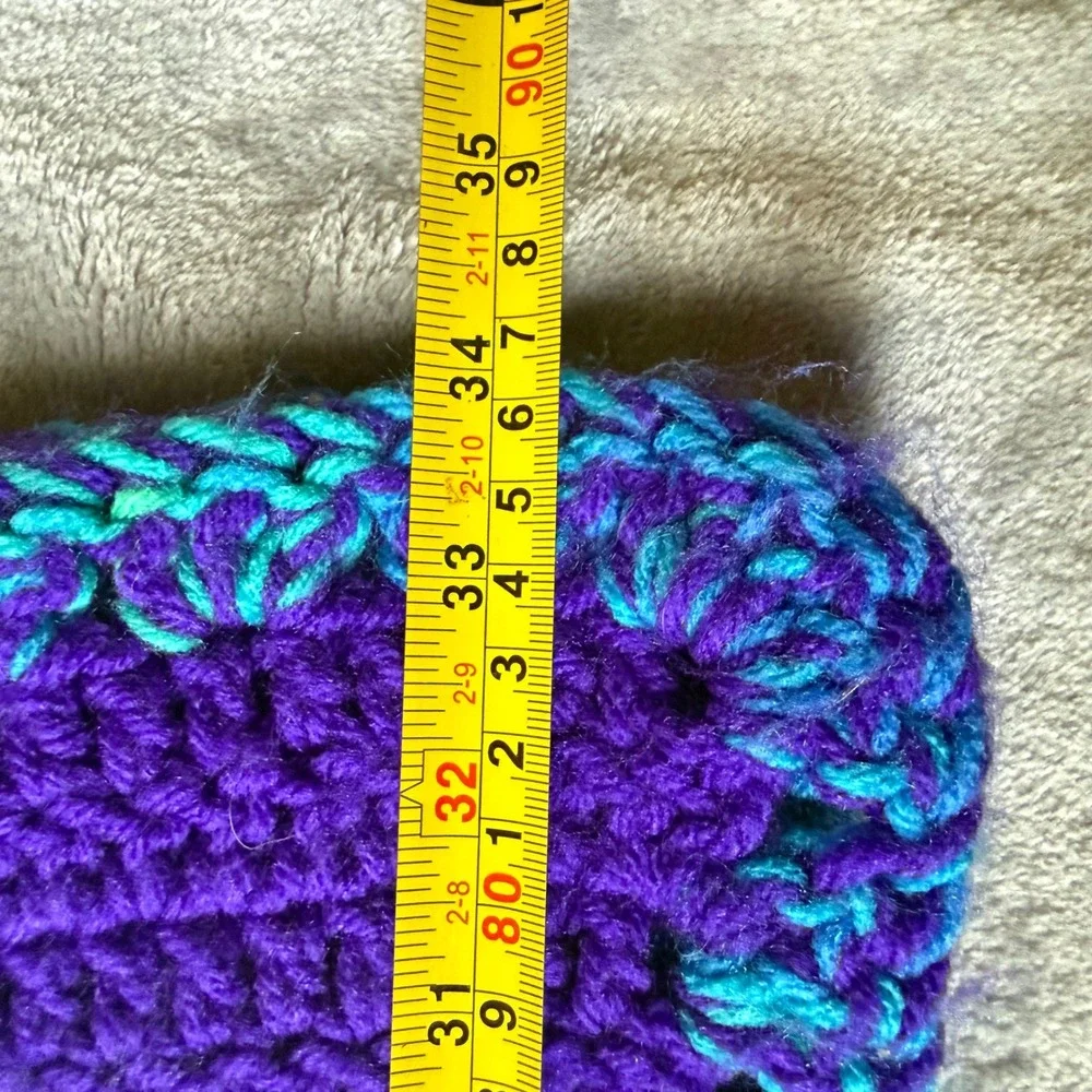 Vtg Handmade Crochet Throw Blanket Purple Green Blue Striped Lapghan 42x34